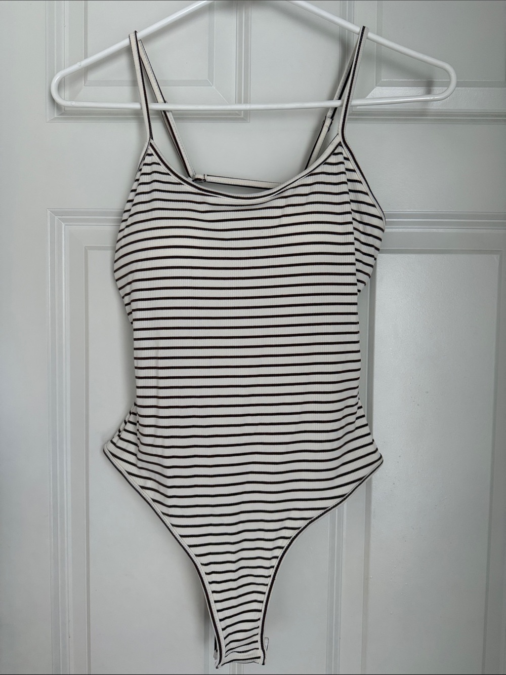 NWOT - SHEIN Brown and Cream Striped Ribbed Bodysuit